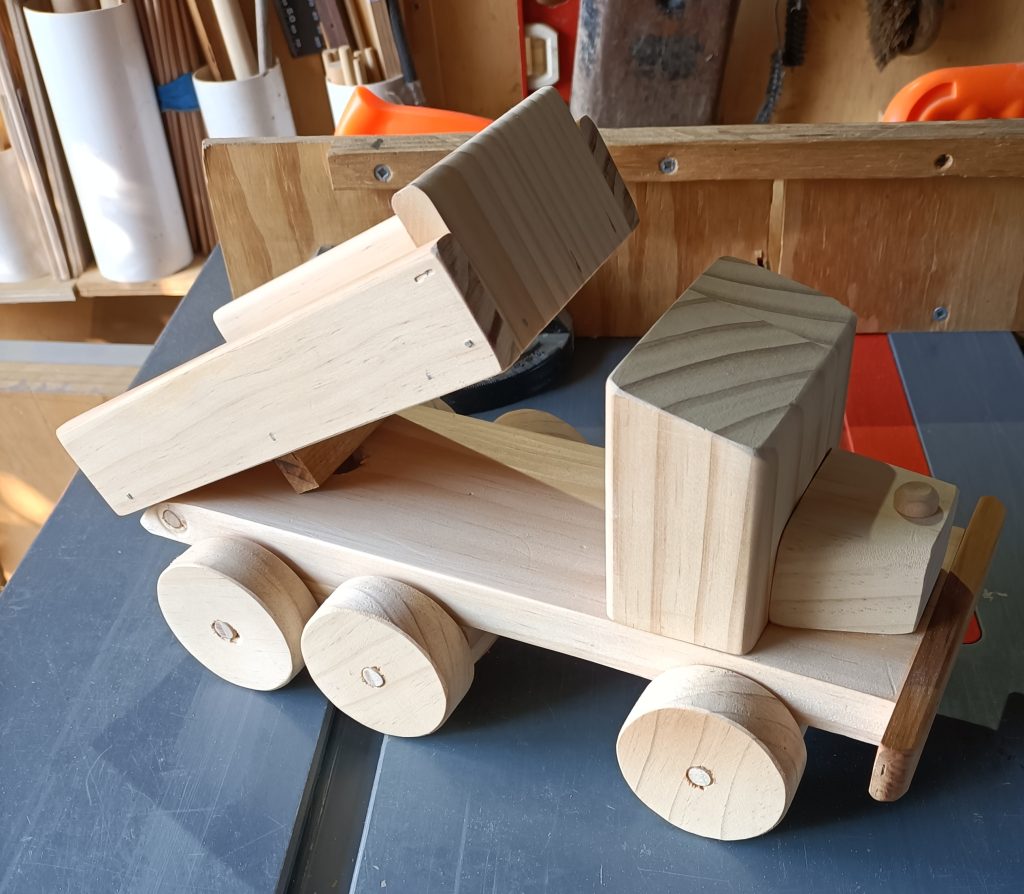 Dumptruck, handmade from pine, by Rusty's Toy Workshop, Wairarapa